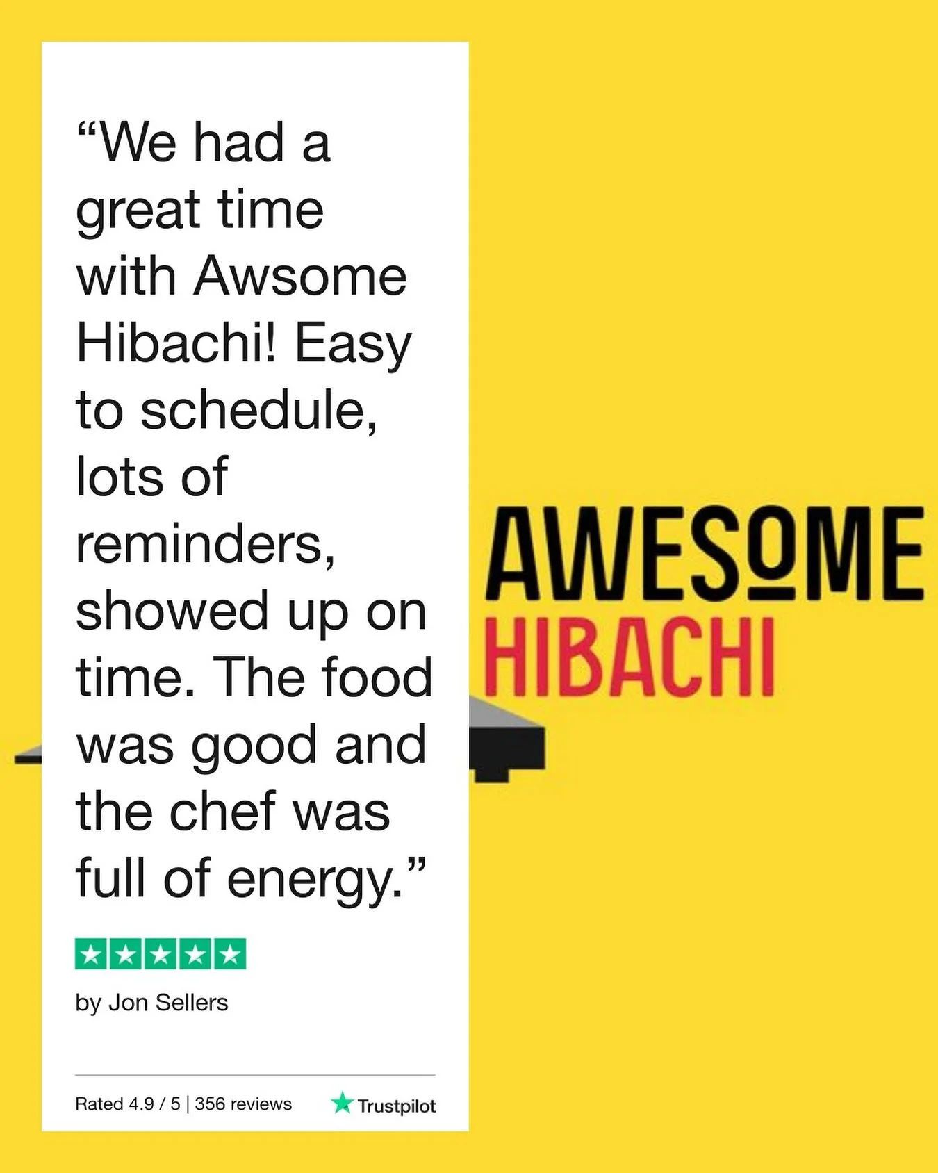 Check out our 5-star review on Trustpilot! #trustpilotreviews#🎊 Get ready for an at-home party experience like no other! With our awesome combination of skillful showmanship, mouthwatering hibachi meals, and a vibrant atmosphere, every party will be