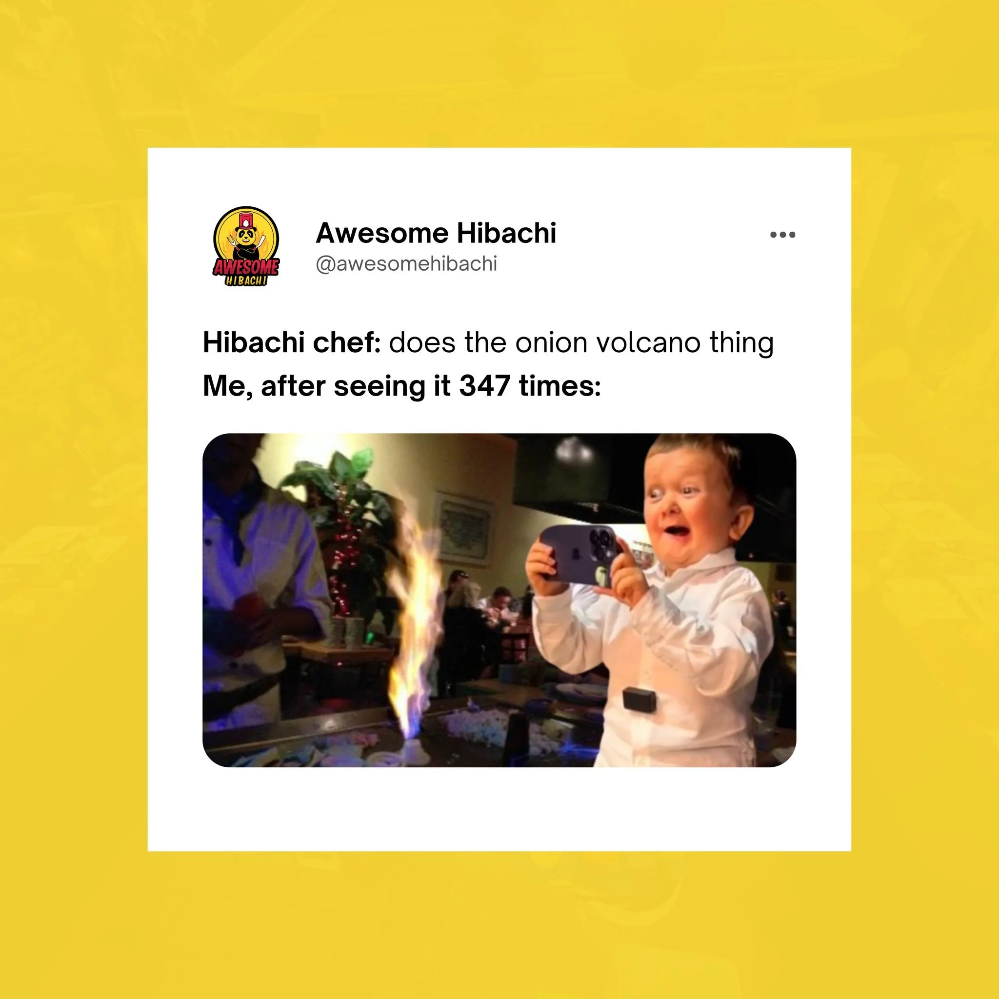 Hibachi chef: *does the onion volcano again* 🔥🧅🌋

Me, after seeing it 347 times: still acting like it&rsquo;s my first time 📸

Because no matter how many times you&rsquo;ve seen it&hellip; the onion volcano always hits 😮&zwj;

At Awesome Hibachi