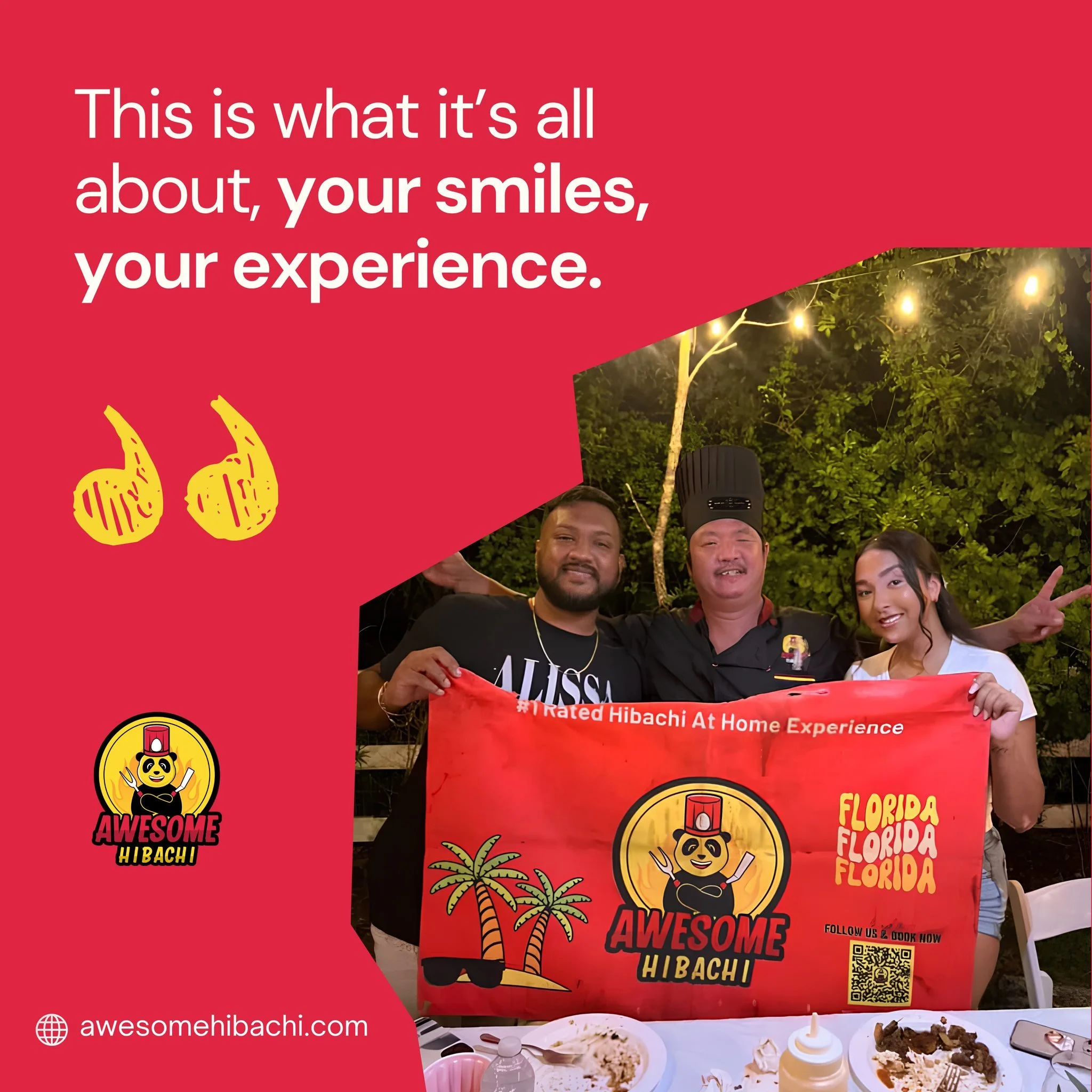 It&rsquo;s all about the smiles, the laughter, and the memories made around the grill 🔥

Bringing the #1 rated hibachi at-home experience right to you in Florida 🍽️

Good food, great vibes, unforgettable moments, that&rsquo;s what we&rsquo;re here 