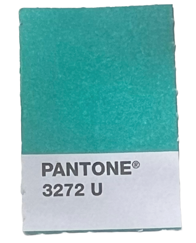 A Pantone color swatch labeled 3272 U, featuring a teal shade.