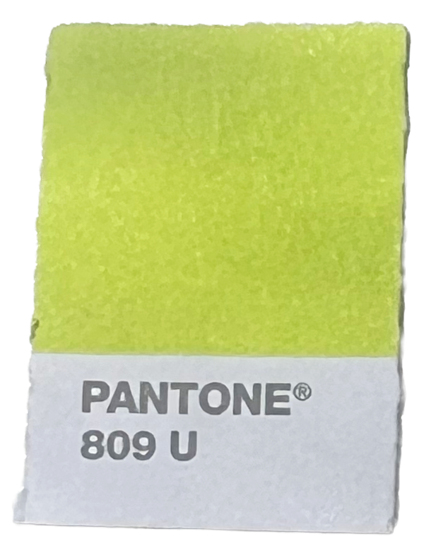 A Pantone color sample labeled 809 U in a bright yellow-green shade.