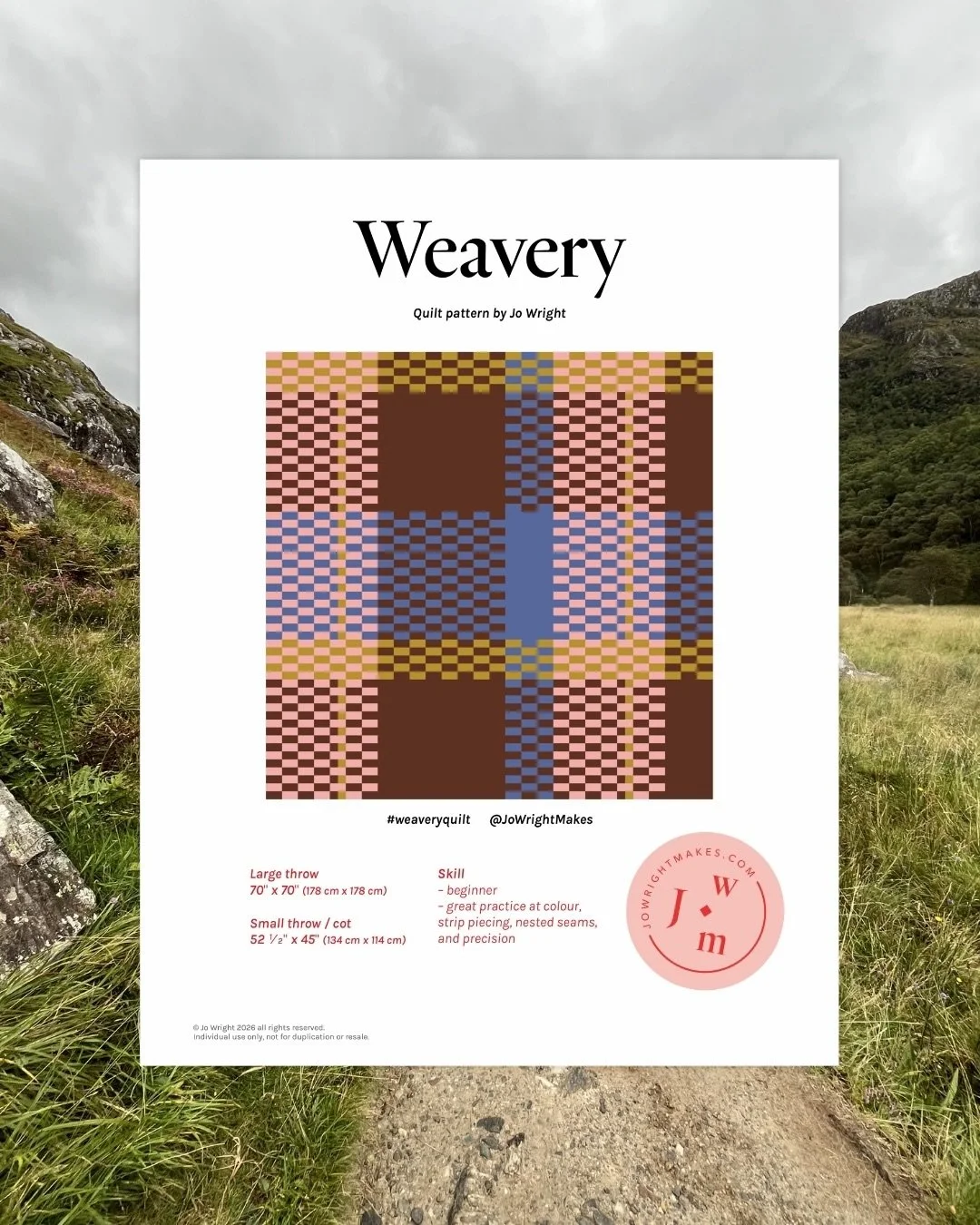 All you need is four distinct colours, and the warp and weft will do the rest.

#WeaveryQuilt comes in two sizes &mdash; a large throw at 70&rdquo; &times; 70&rdquo; or a small throw at 52.5&rdquo; &times; 45&rdquo;.

Swipe for fabric requirements ✌️