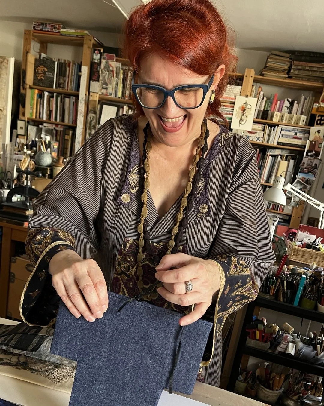 I was so lucky to visit St&eacute;phanie Devaux last year in her studio outside of Paris &ndash; and it really was a bit magic.
&nbsp;
Sunlight through the windows, thread in every corner, pages full of curling calligraphic marks. We spent the mornin