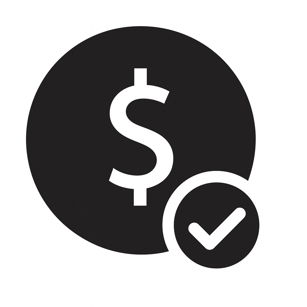 Icon of a dollar sign with a checkmark indicating payment or financial approval.