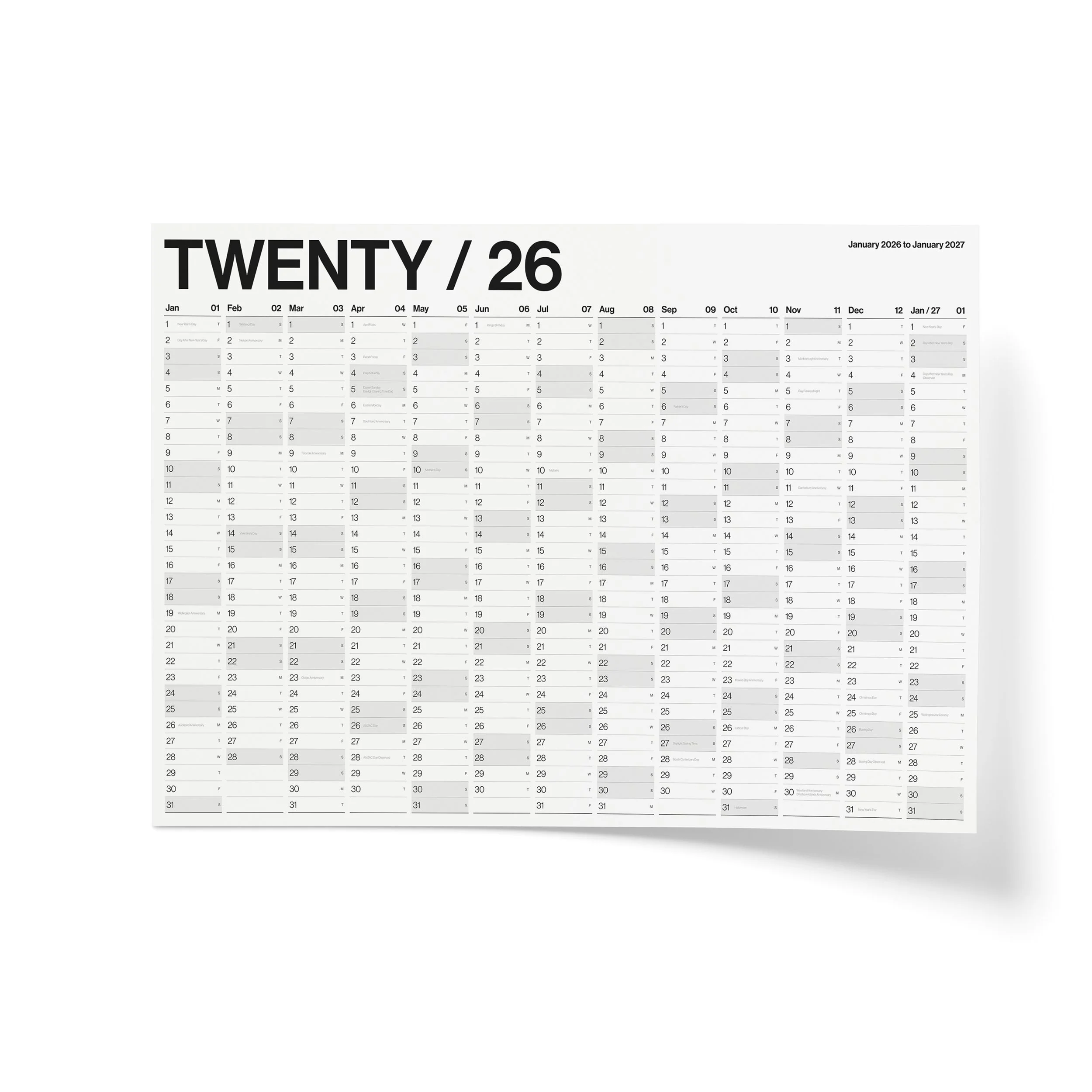 Jan to Jan Wall Planner