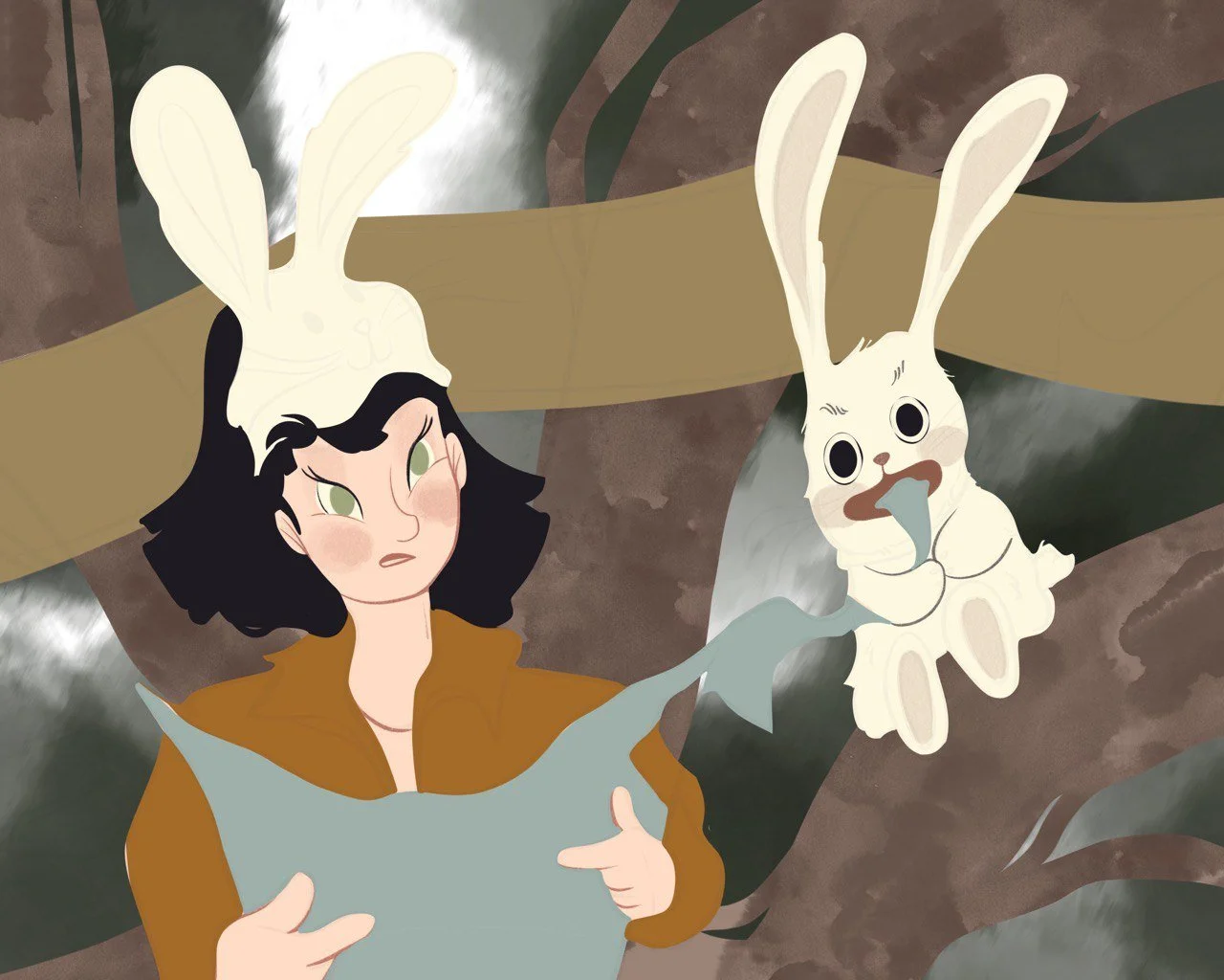 Color Selection, rabbit, forest, gloomy