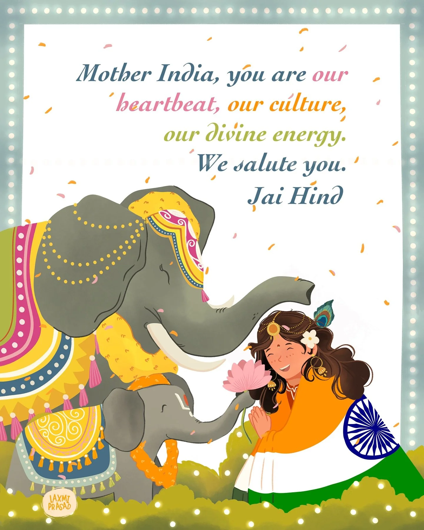 🧡🤍💚 Bharat Maa (Mother India) turns 79 today #happyindependenceday 🇮🇳💖🍃✨

A nation where we fold our hands in respect, where elephants bless us with their trunks, and where the land itself feels divine. 🌸 and love runs deep like that of a mot