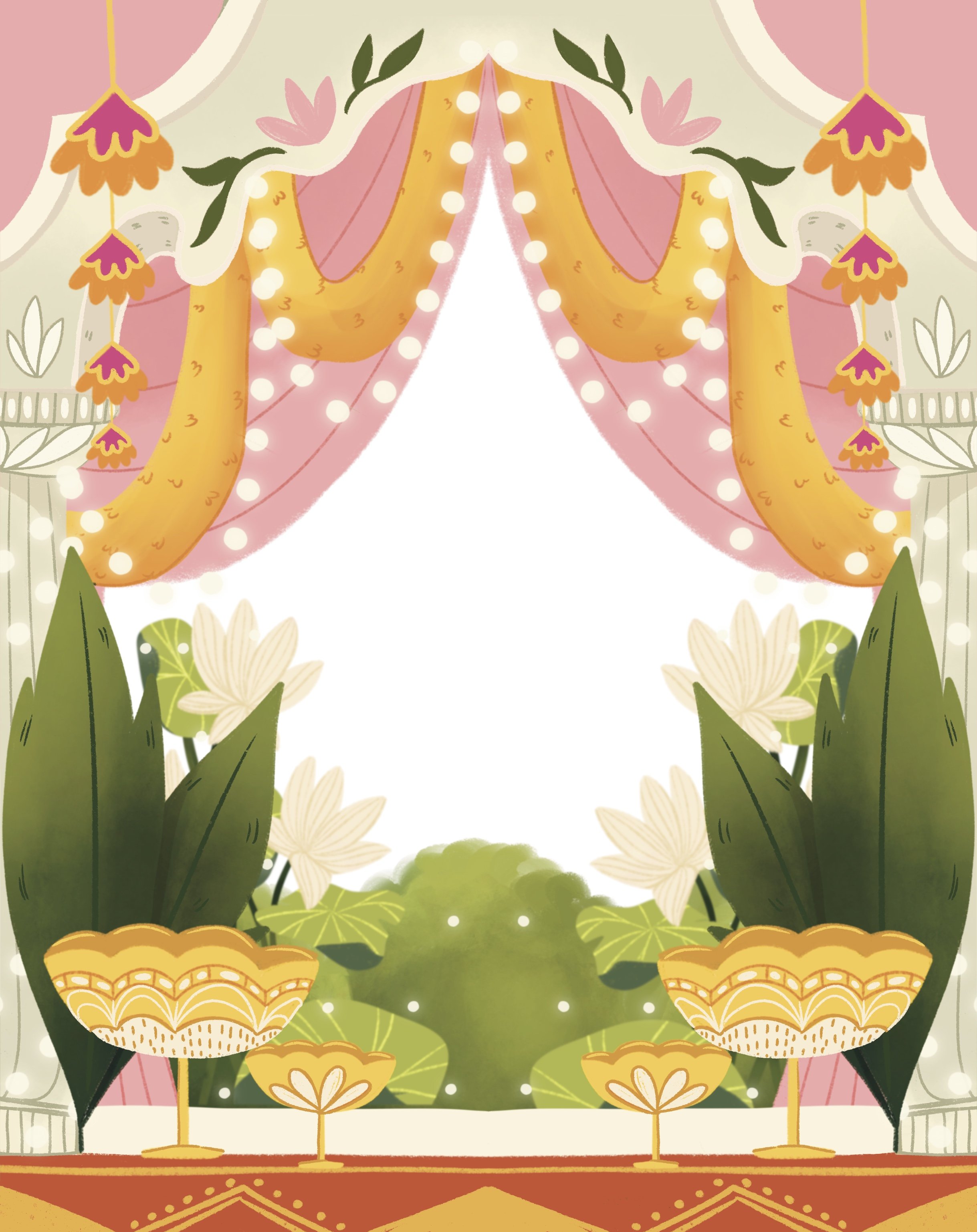 frame, garland, decor, indian, picturebook