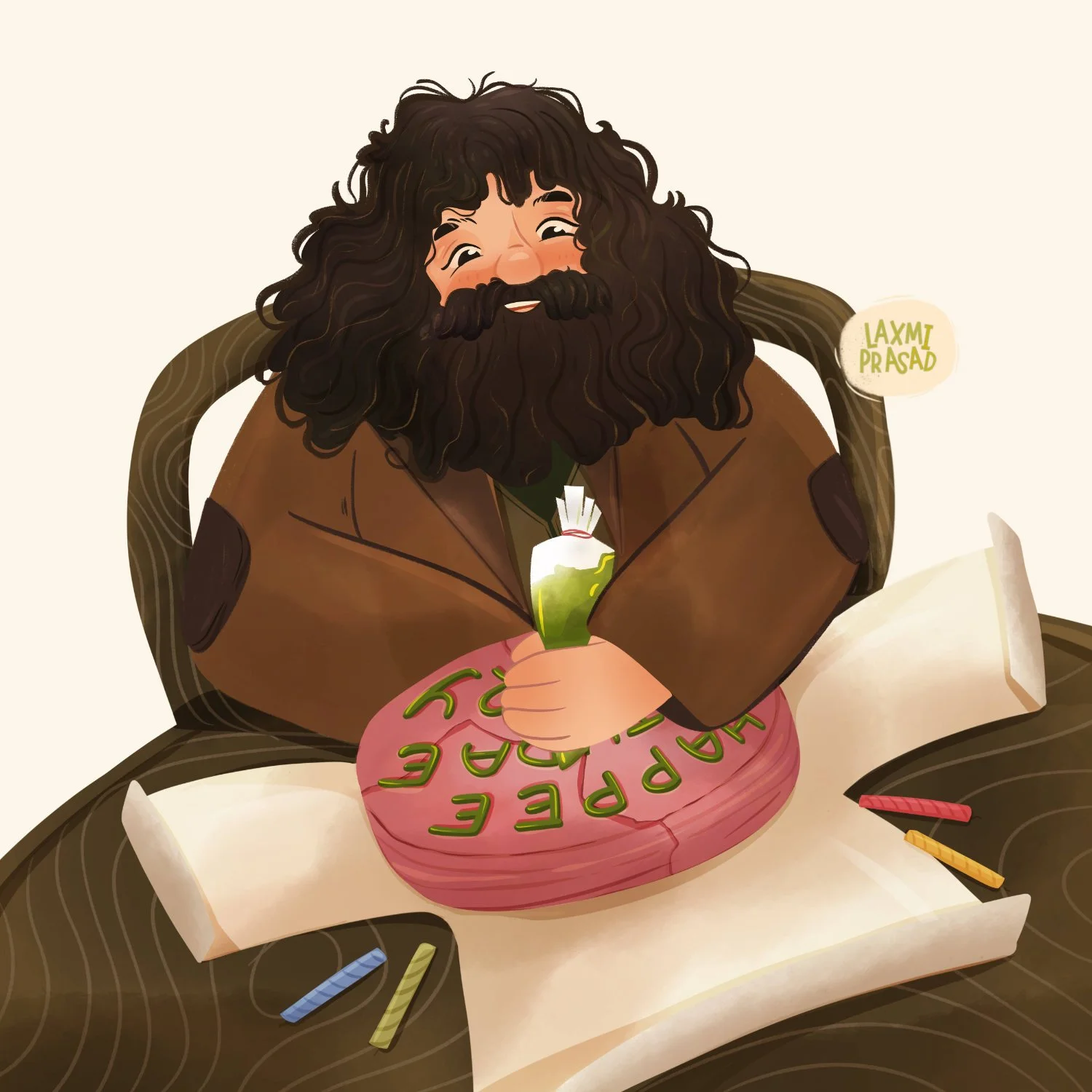 Happee Birthdae Harry Cake with Hagrid Illustration.jpg