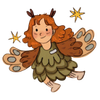 Cartoon fairy with orange hair, butterfly wings, and a magic wand surrounded by sparkles.