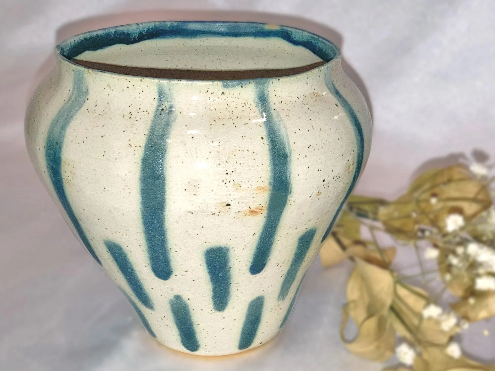$60 White Vase (Hand-glazed stoneware): 4 × 4 × 5 in (4 in opening)