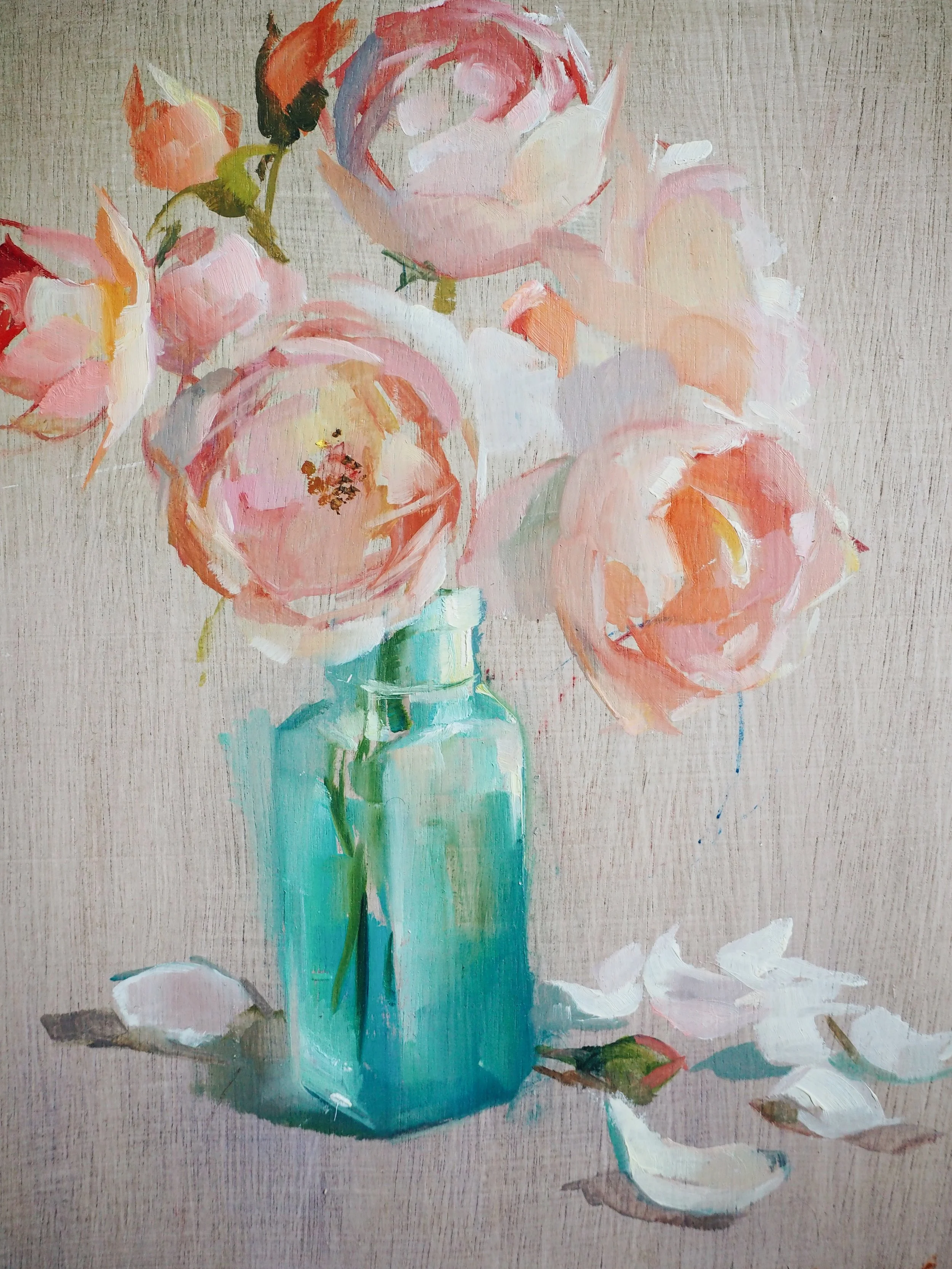 roses in turquoise bottle | HARRIET SALT