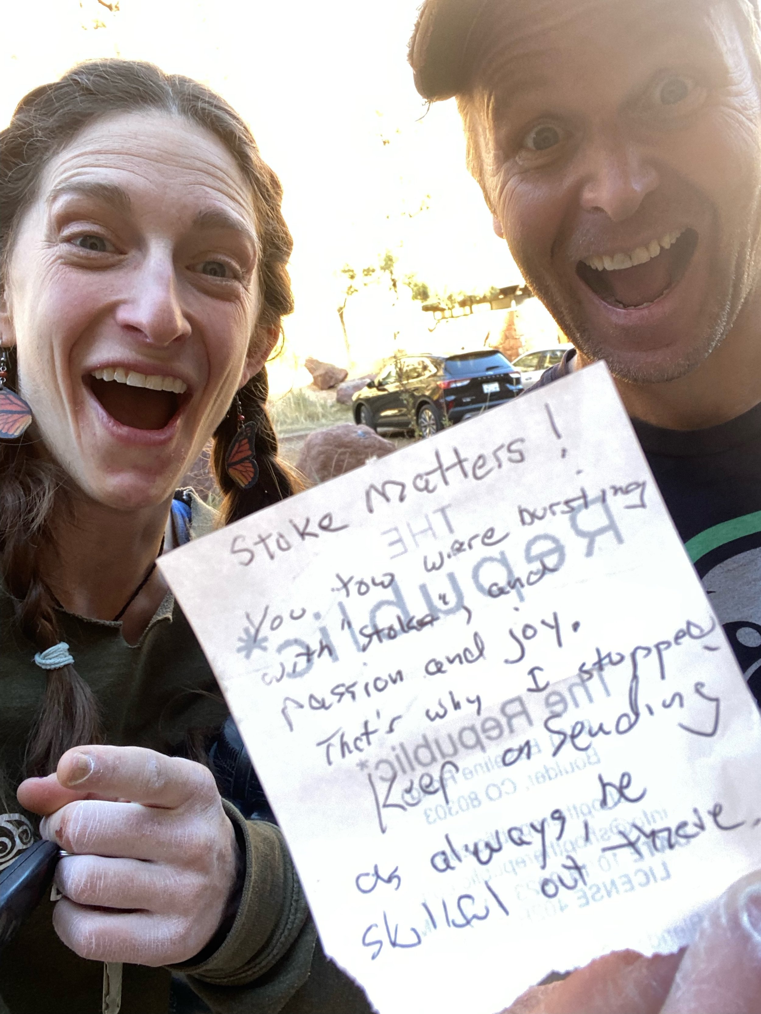 Random note from someone after a day out with Becca Droz.