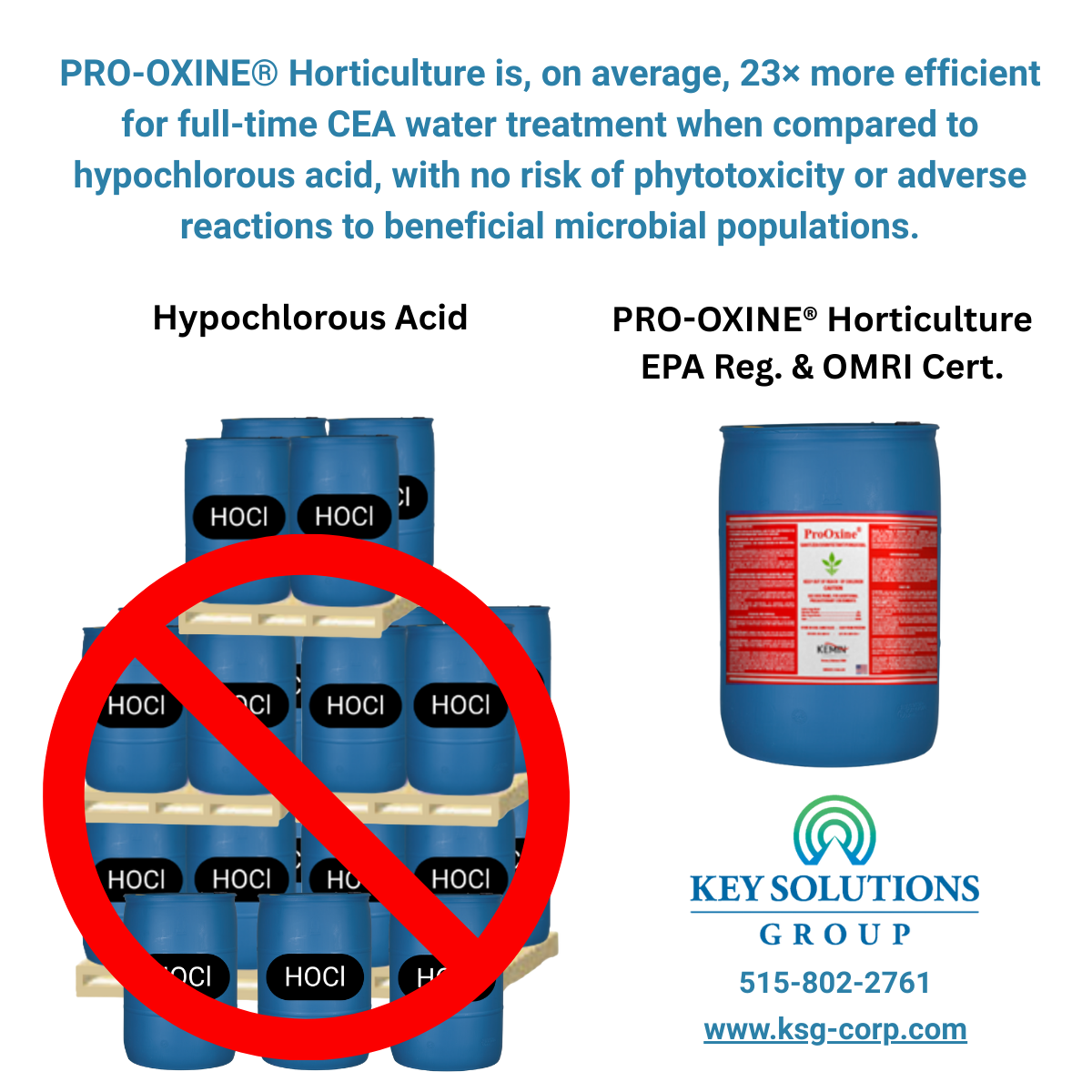 PRO-OXINE® Horticulture is used in full-time water treatment programs as an alternative to hypochlorous acid, offering substantially lower chemical usage while supporting effective water disinfection, system hygiene, and reduced corrosion potential.