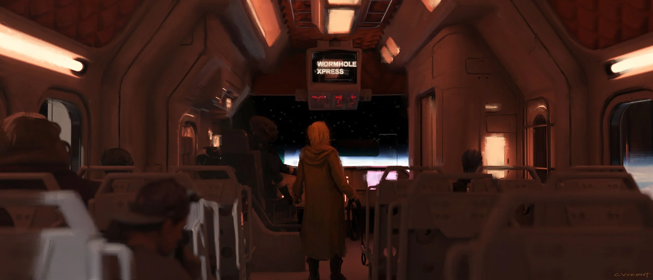 Supergirl aboard the Wormhole Express space bus. Rhino/Keyshot/Photoshop