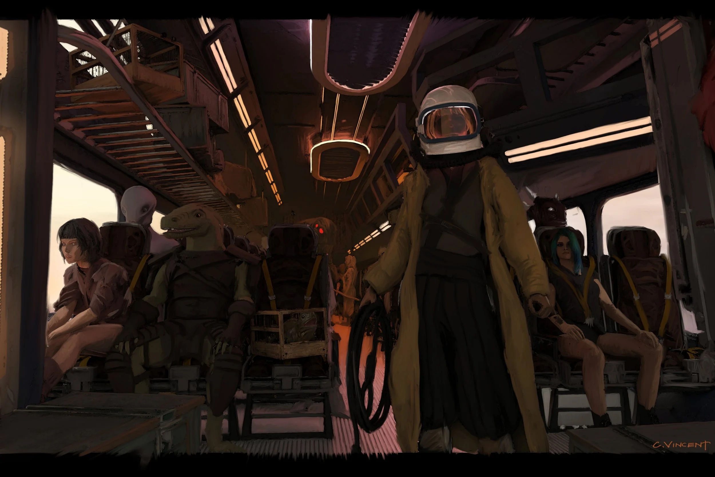 Supergirl aboard the Wormhole Express space bus. Version 01. Rhino/Keyshot/Photoshop