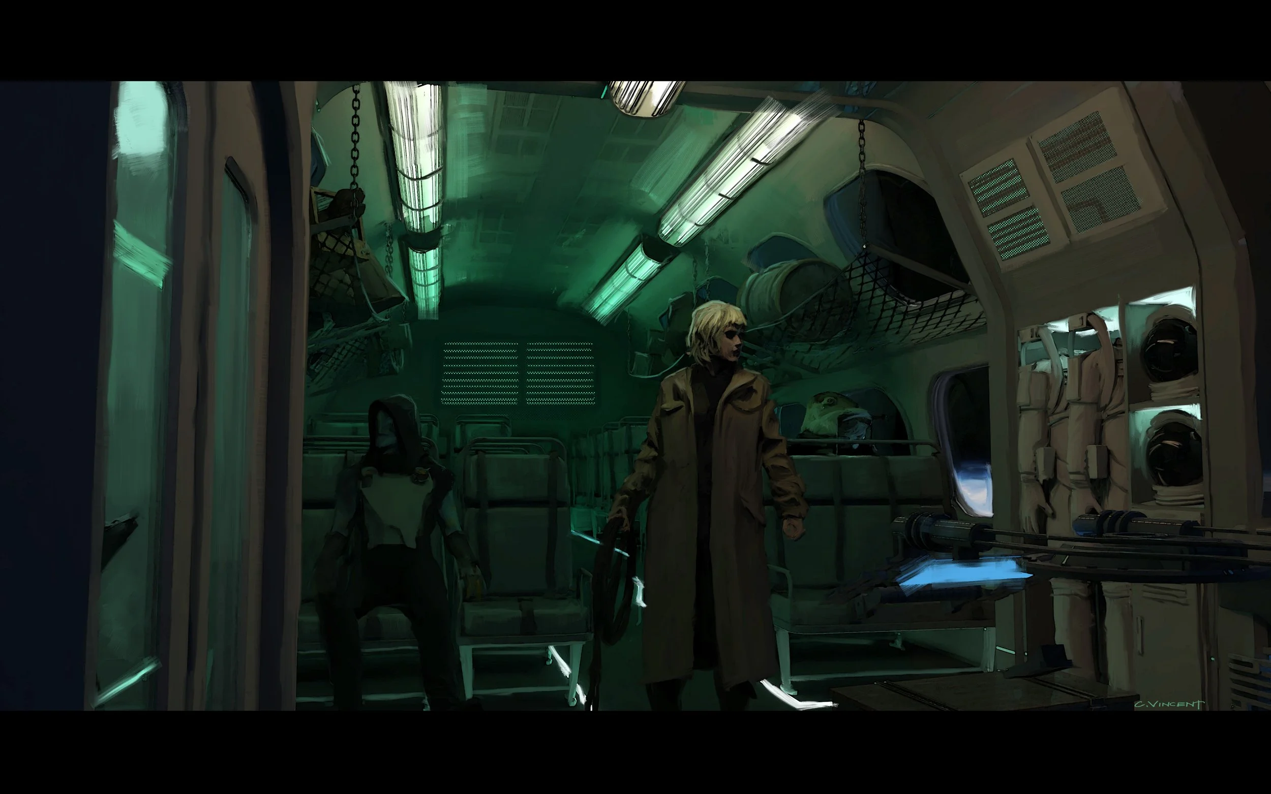 Supergirl aboard the Wormhole Express space bus. Version 02. Rhino/Keyshot/Photoshop