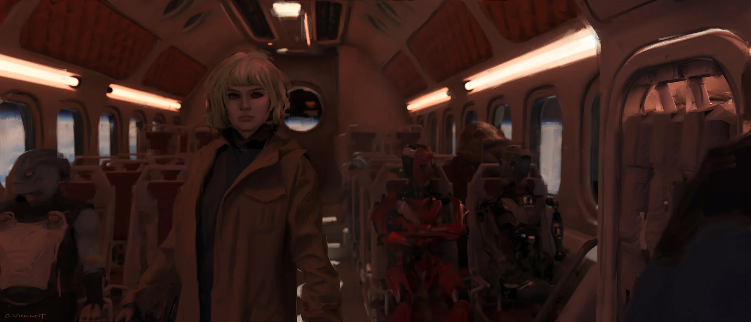 Supergirl aboard the Wormhole Express space bus. Rhino/Keyshot/Photoshop