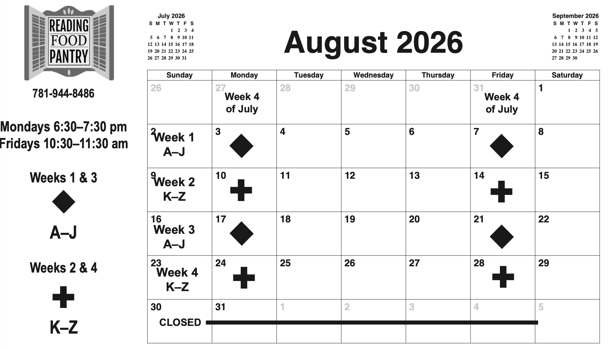 August Calendar Schedule