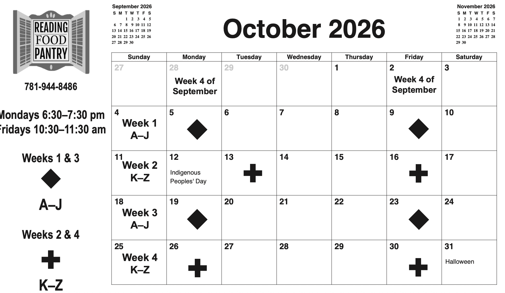 October Calendar Schedule