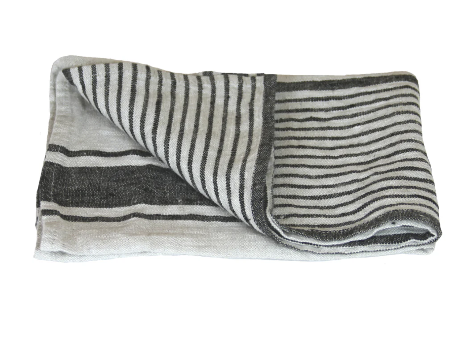 Folded black and white striped fabric, possibly a linen or cotton cloth napkin.