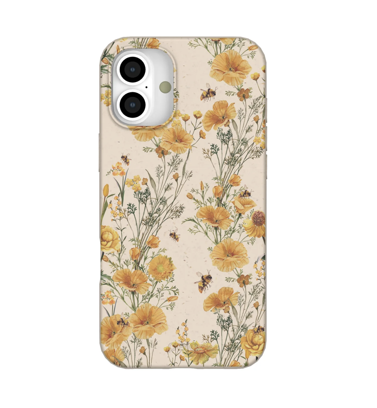 iPhone case with yellow floral and bee design