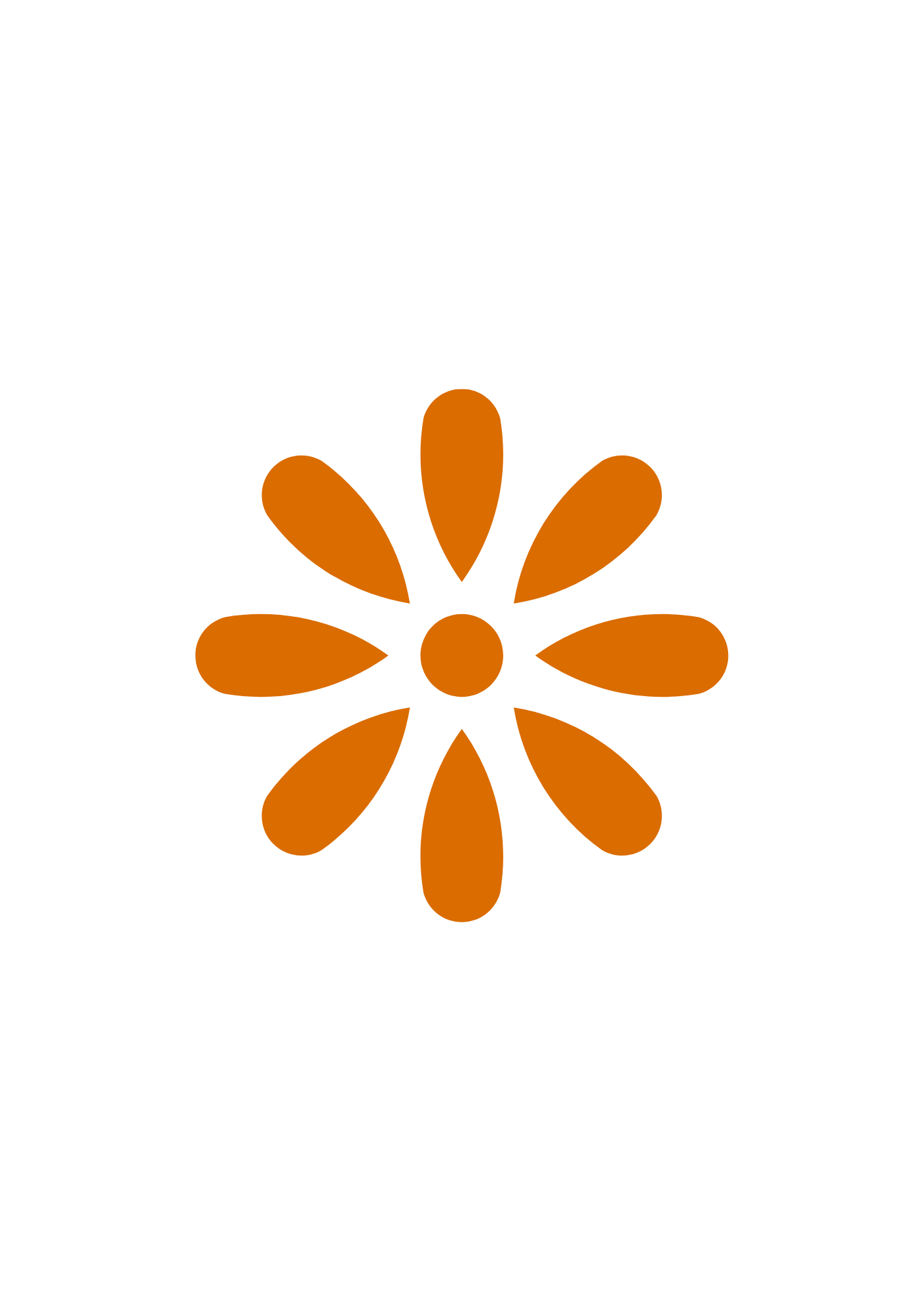 A stylized orange flower with rounded petals and a central circle on a plain white background.