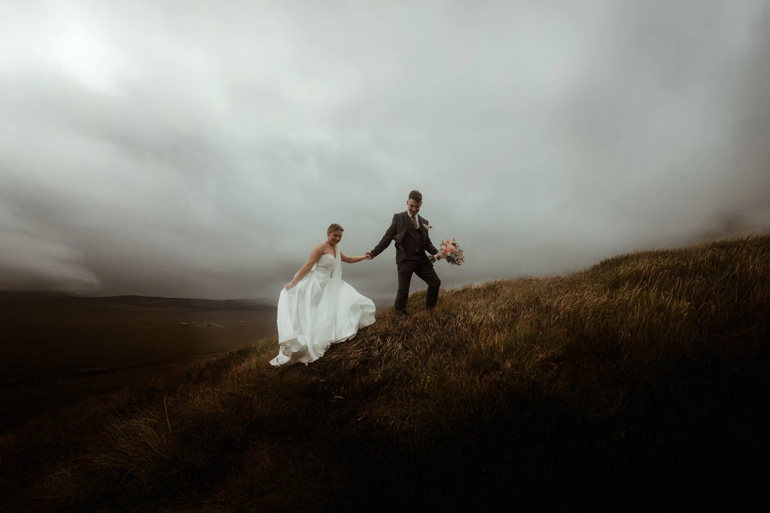 Couple eloping in Connemara, Ireland during an adventure elopement
