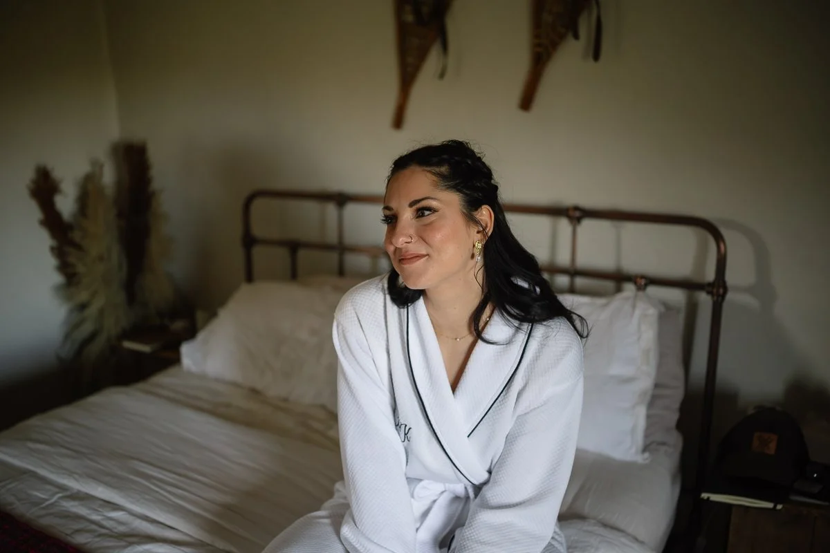 Bride watching her partner get ready before their Ireland elopement