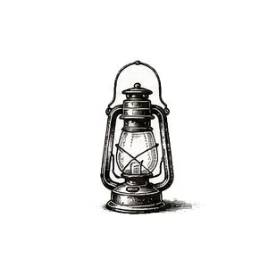 A vintage lantern with a glass chimney and metal handle.