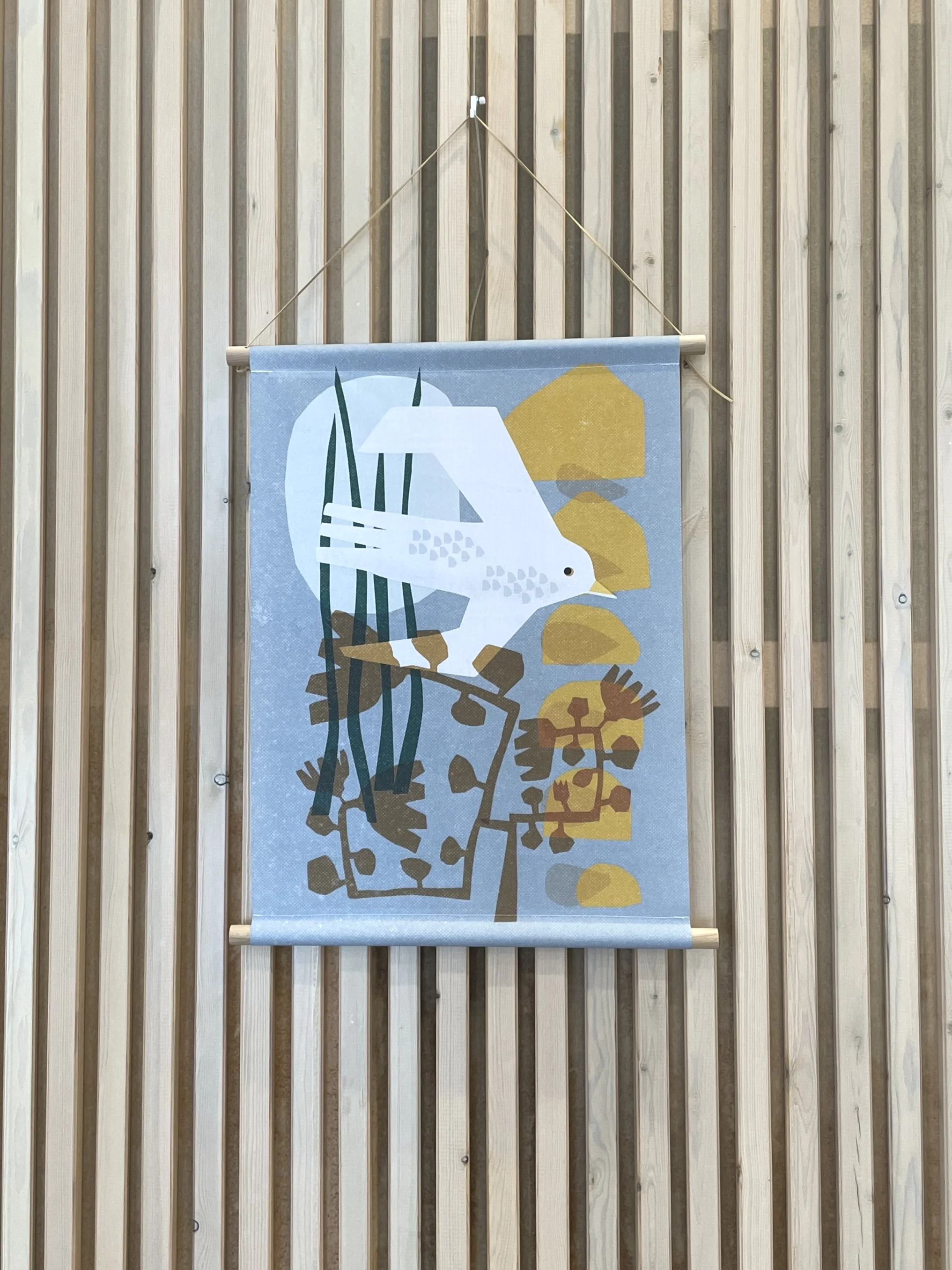 textielposter blauw vogel, Sabeth Elberse studio