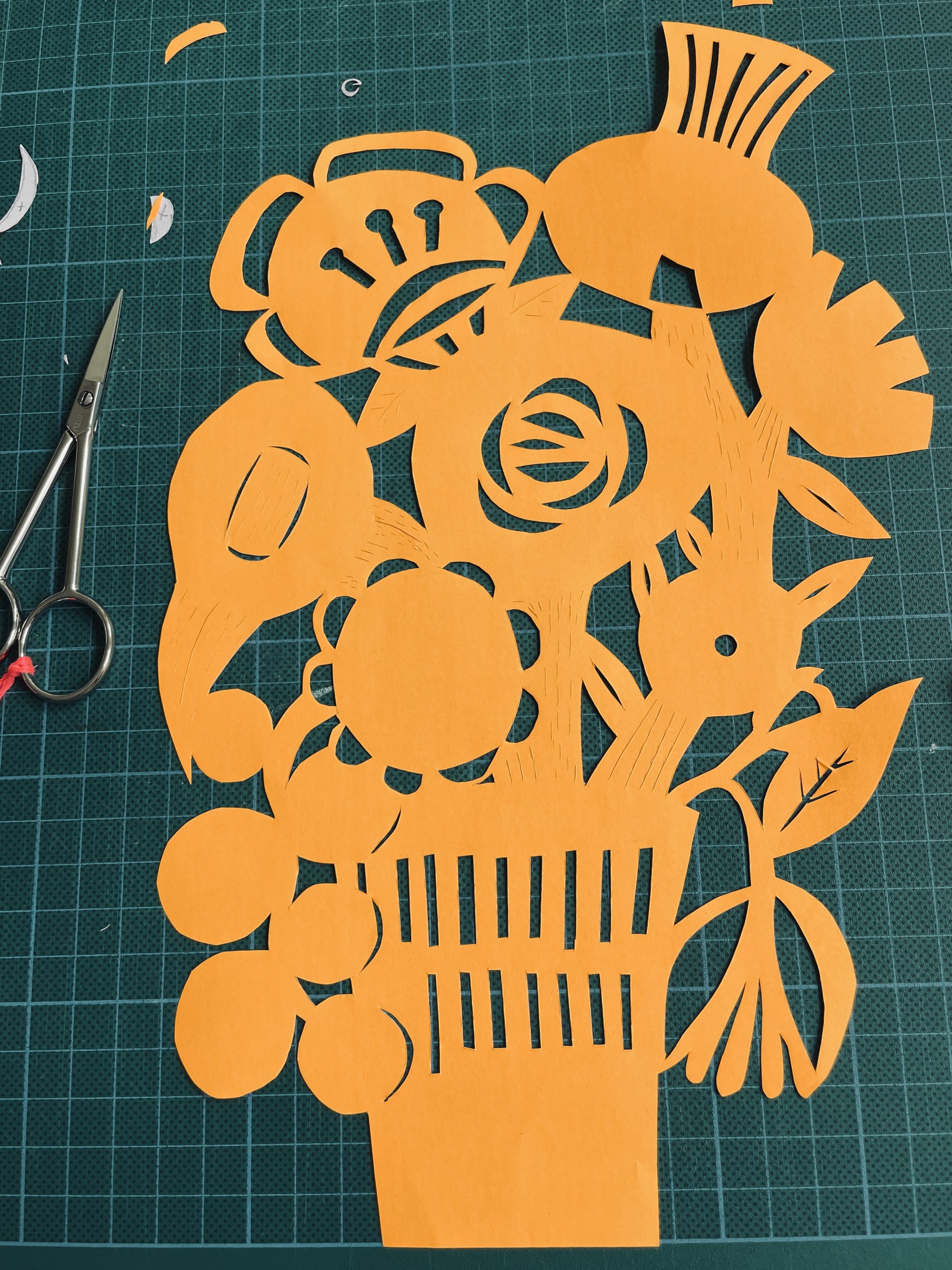 papercut neon orange vase with flowers, Sabeth Elberse studio
