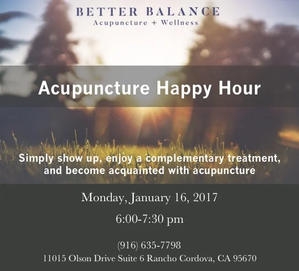Acupuncture Happy Hour this Monday January 16!