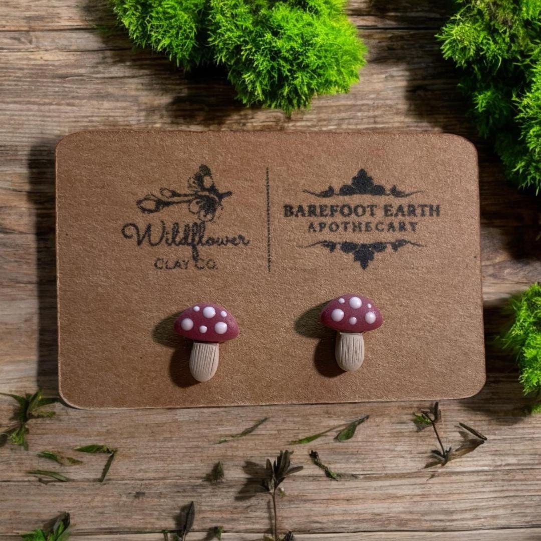 Mini Amanita Mushroom Clay Earrings