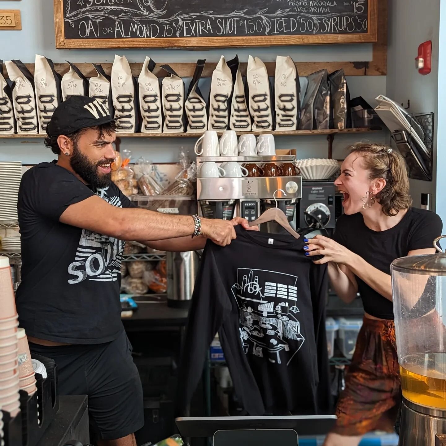 👕 When Nook Fashion Starts a Tiff 🎭

Scene 2: Barista Soli and barista Joel found themselves in a fierce competition over the newly launched Nook long-sleeve shirt. It's sleek, comfy, and both Soli and Joel knew it would elevate their wardrobes.

T