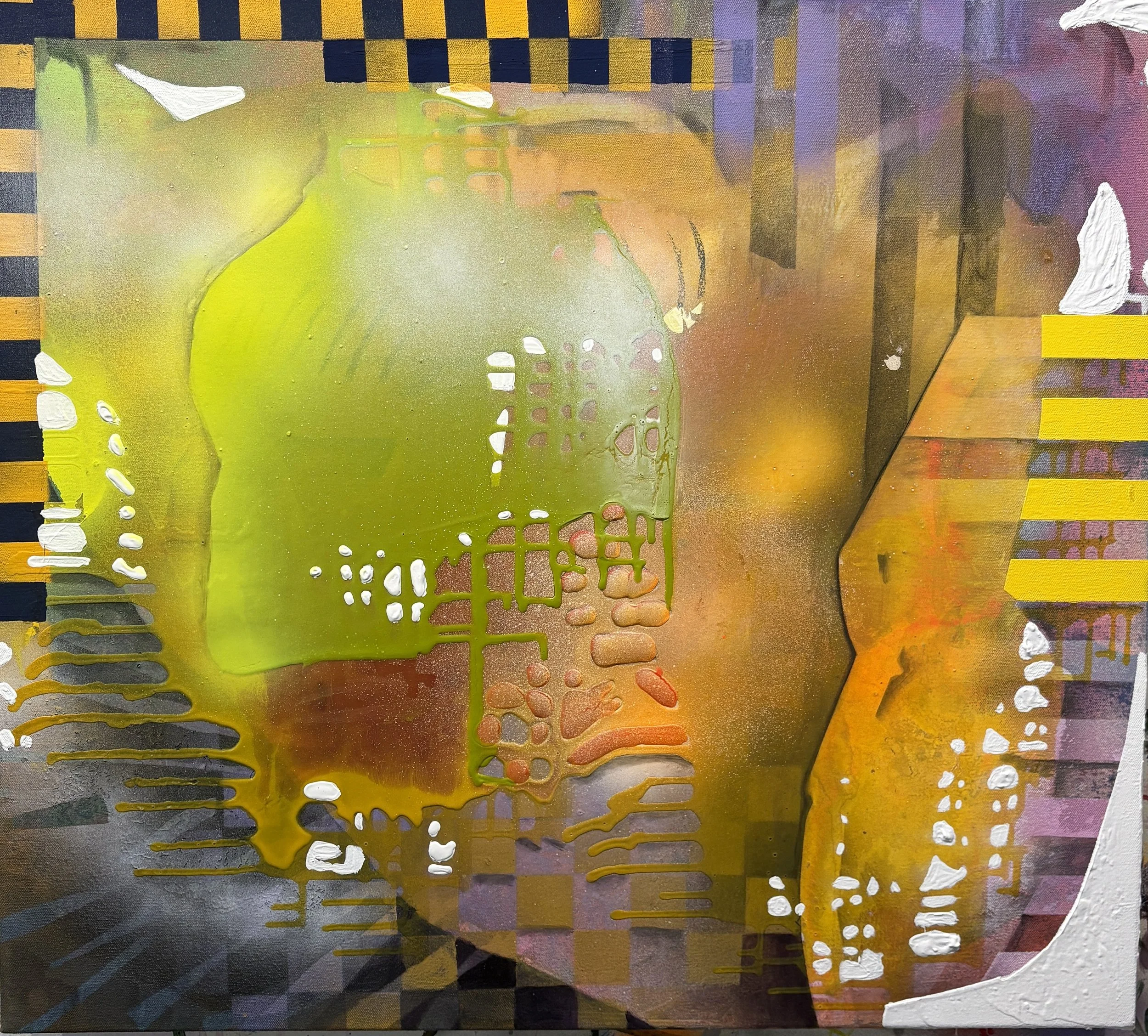 The Space Between the Stars #7, Acrylic, crayon, Flashe, and spray paint on canvas,28 x 25, 2025