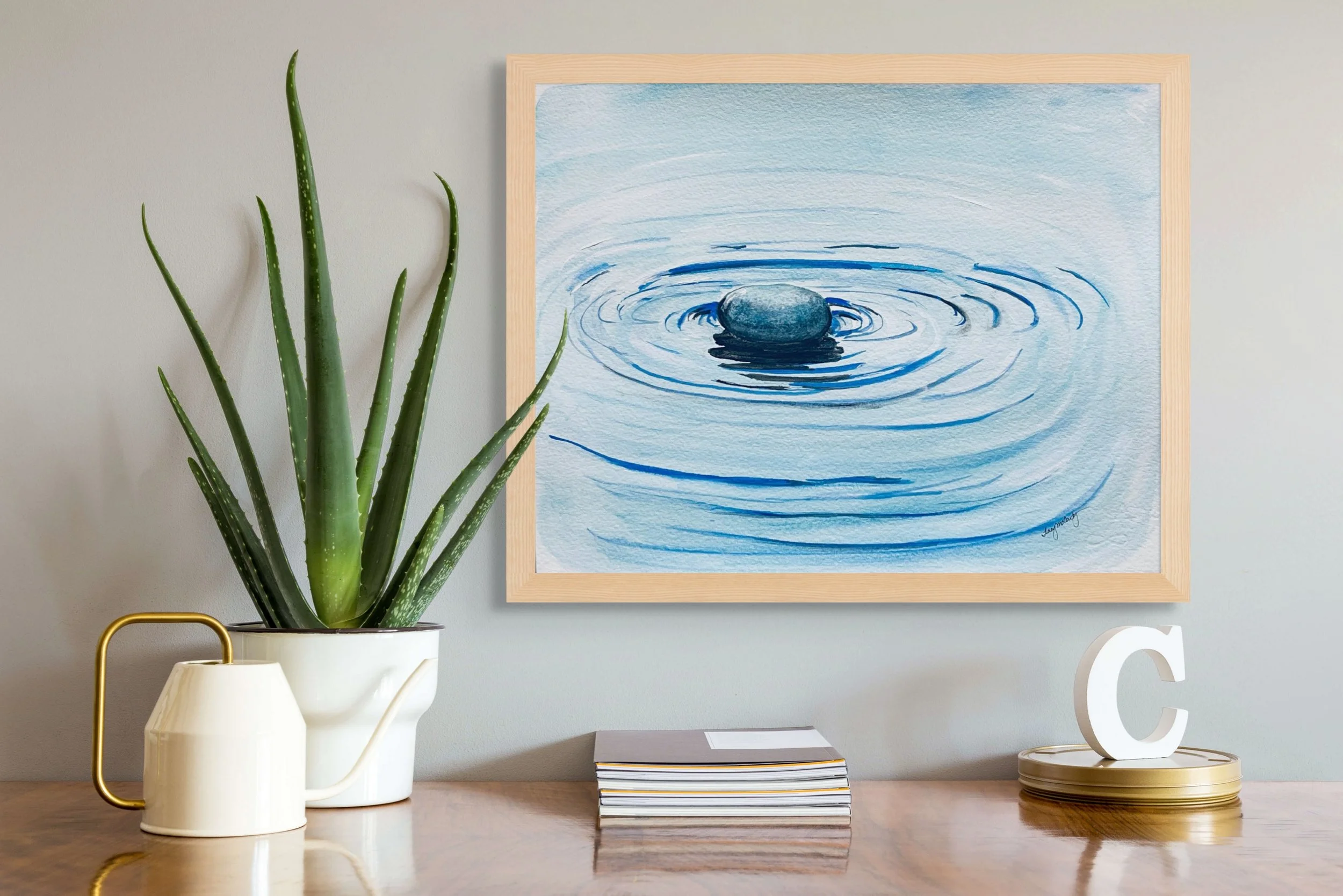 watercolor of pebble making ripple in pond — Tracy McCarty Art