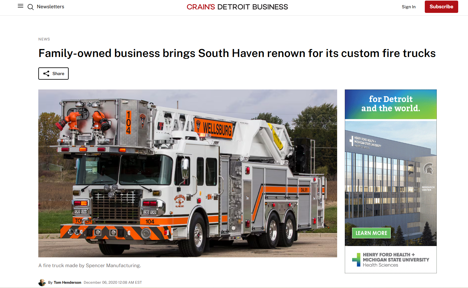 Family-owned business brings South Haven renown for its custom fire trucks