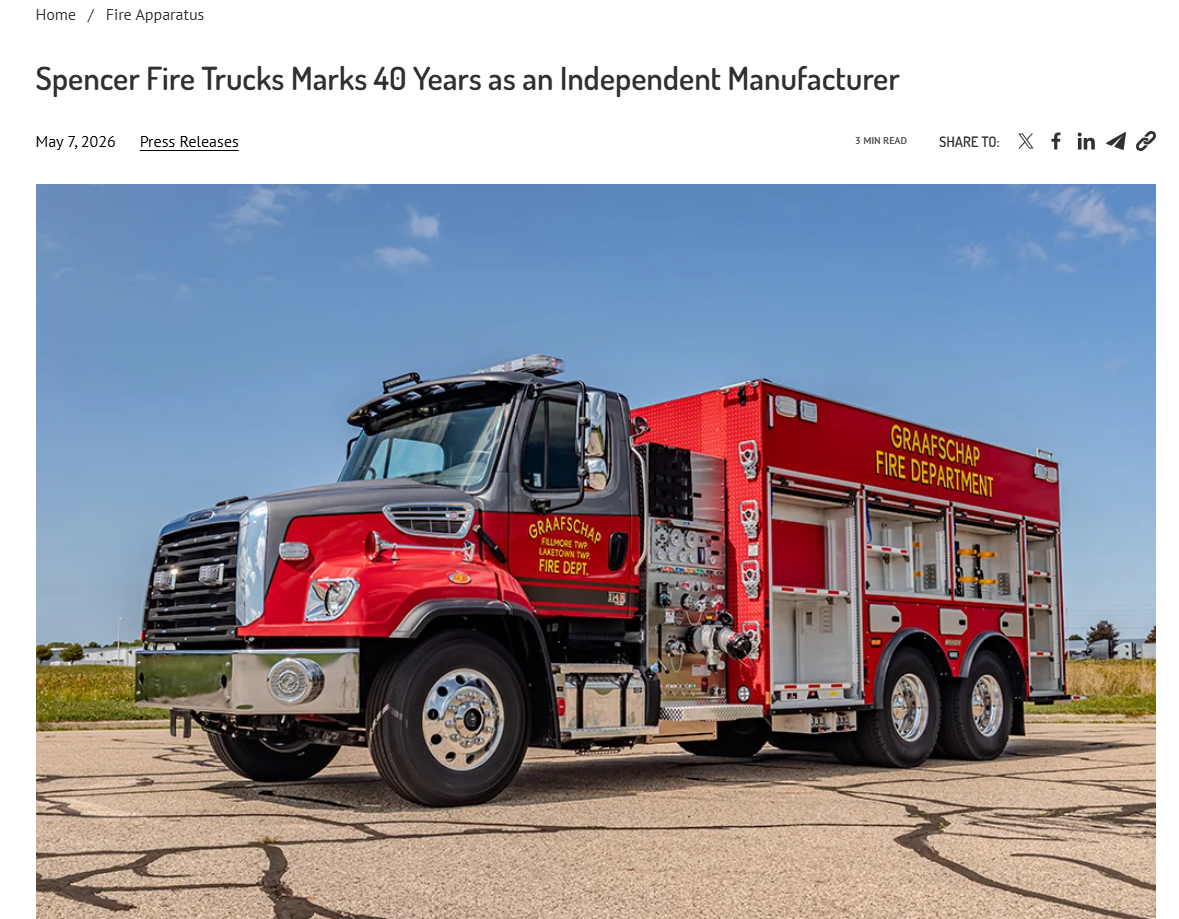 Spencer Fire Trucks Marks 40 Years as an Independent Manufacturer