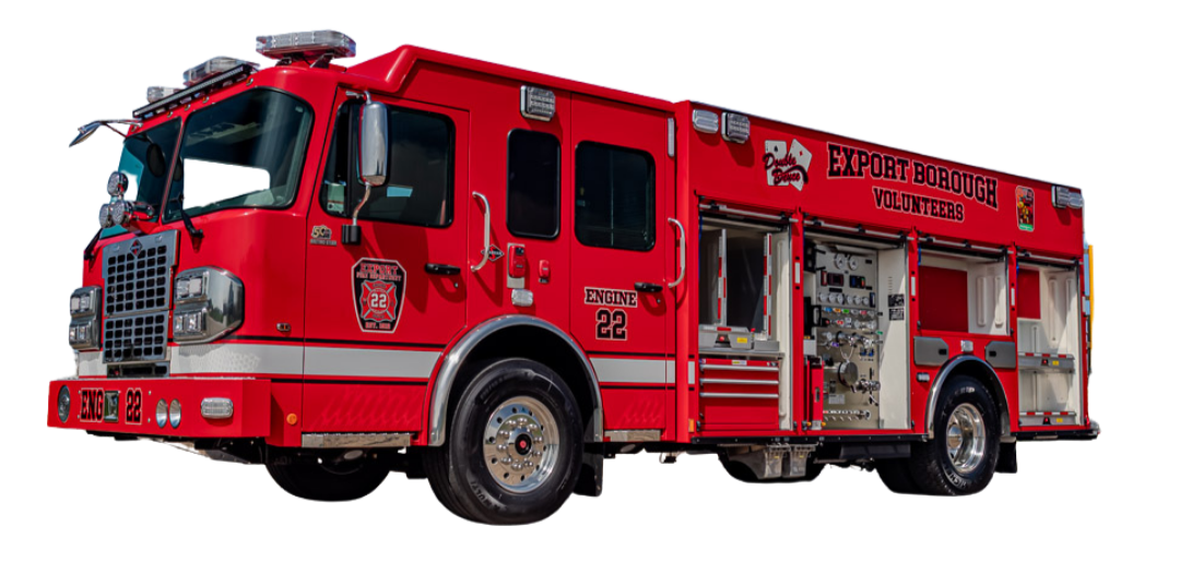 red and black fire truck pumper for export volunteer fire department.