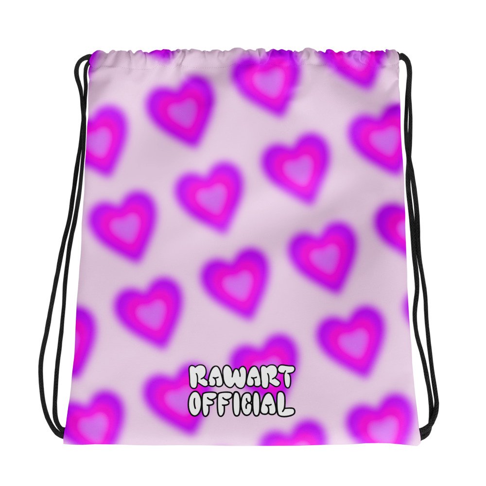 Acid Purple Heart Blue Valentine Drawstring Bag - POP ARTIST @RAWARTOFFICIAL