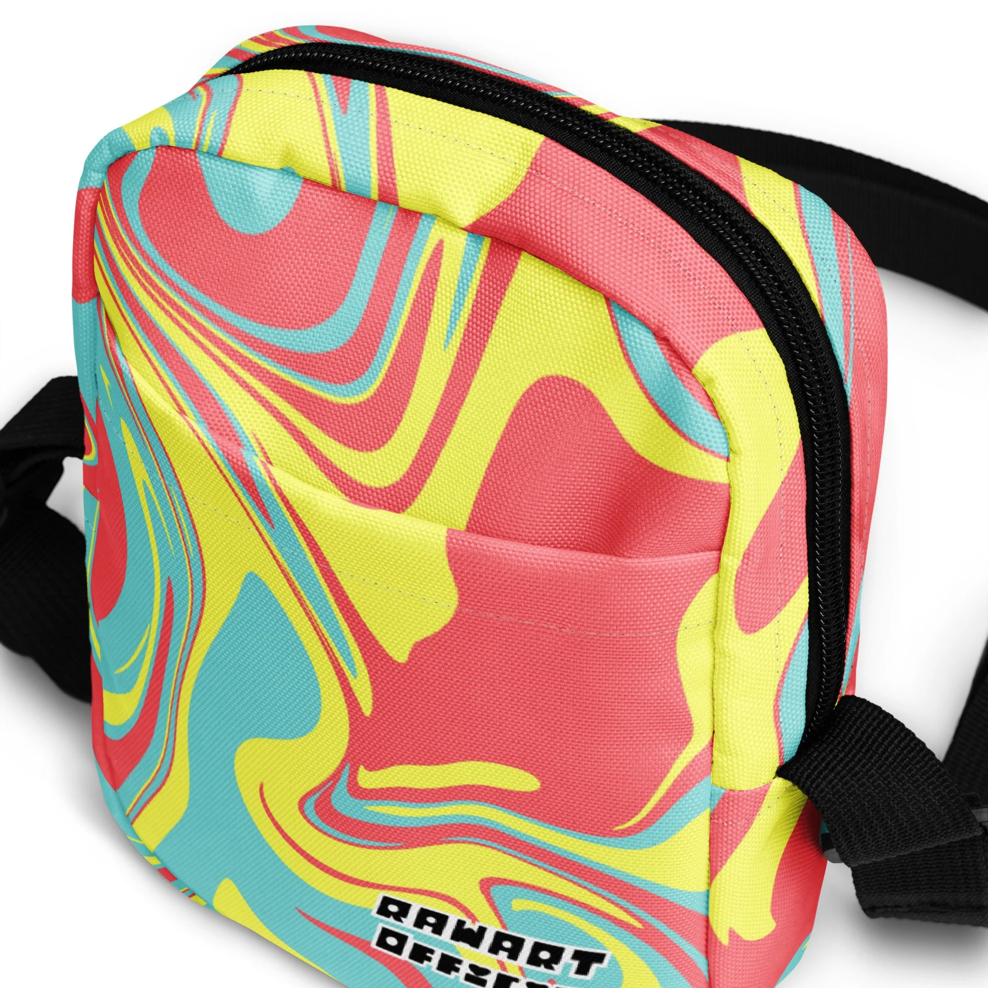 🌈🌀 Psychedelic Swirl Utility Crossbody Bag | Y2K Neon Marble Festival Satchel 🔥✨ - POP ARTIST @RAWARTOFFICIAL