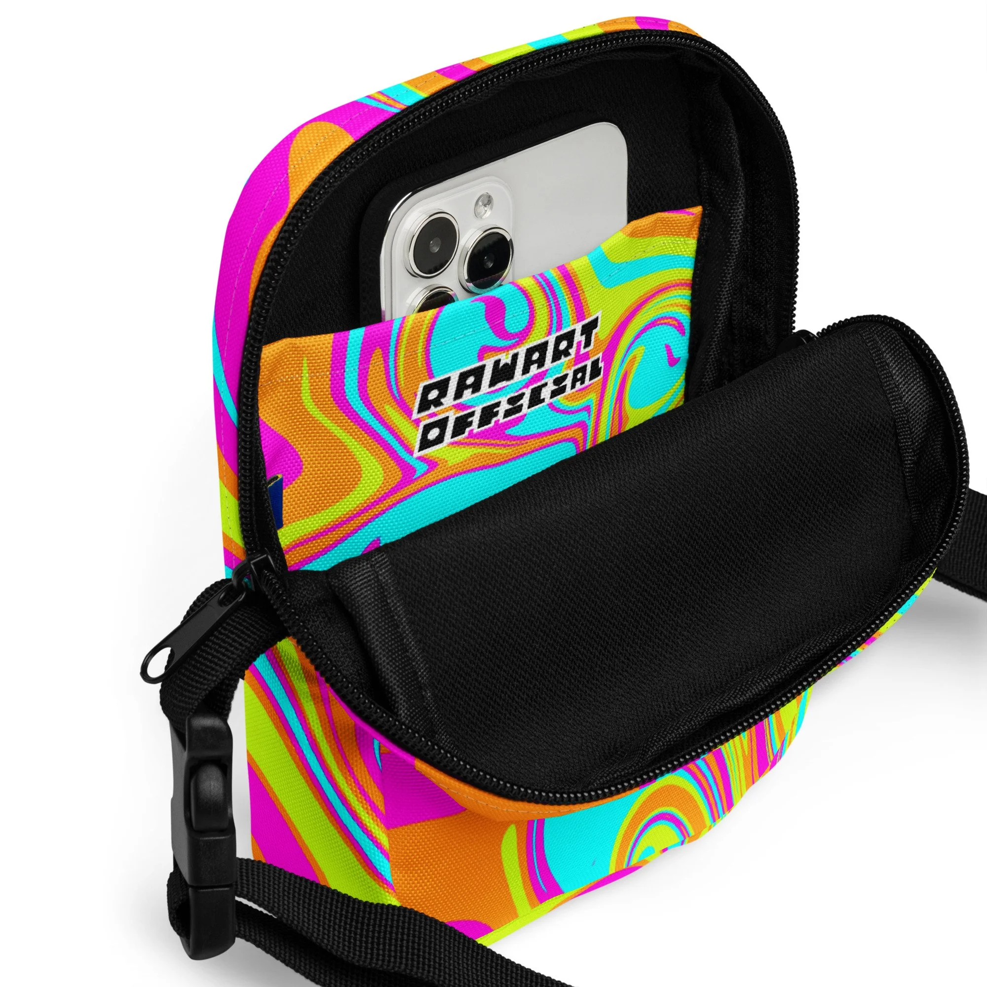 🌈⚡️ Neon Swirl Utility Crossbody Bag | Loud Y2K Rave Satchel for Festivals & Everyday Chaos 🌀✨ - POP ARTIST @RAWARTOFFICIAL