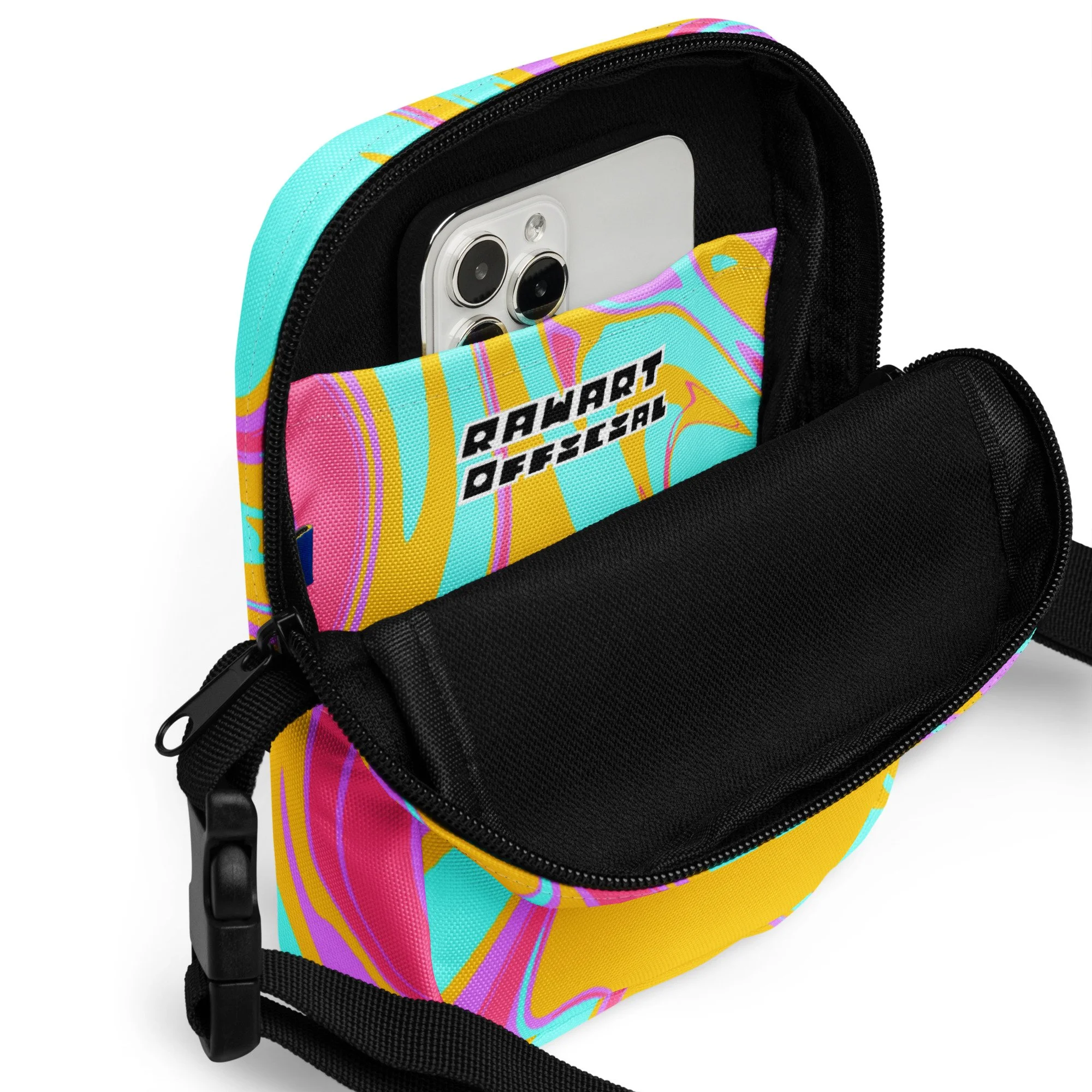 🏝️🍧 Tropical Sunset Swirl Utility Crossbody Bag | Dopamine-Fueled Y2K Mini Satchel for Everyday Chaos ✨ - POP ARTIST @RAWARTOFFICIAL