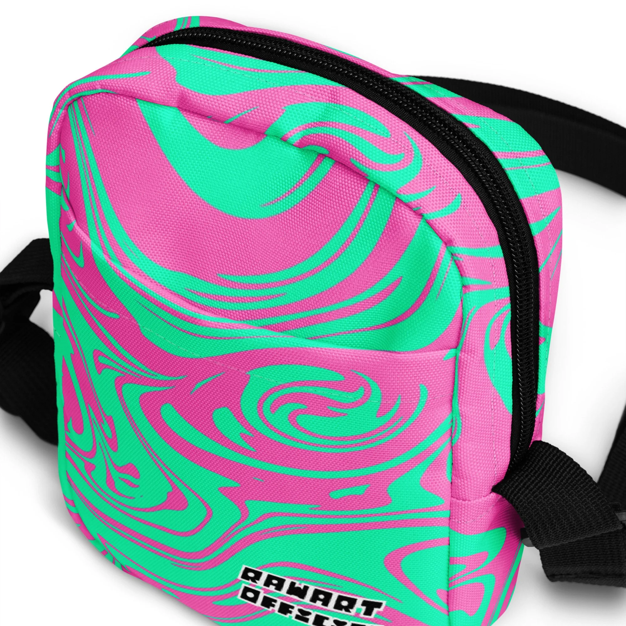 💚💗 Mint Bubblegum Swirl Utility Crossbody Bag | Y2K Festival Pouch for Baddies on the Go - POP ARTIST @RAWARTOFFICIAL