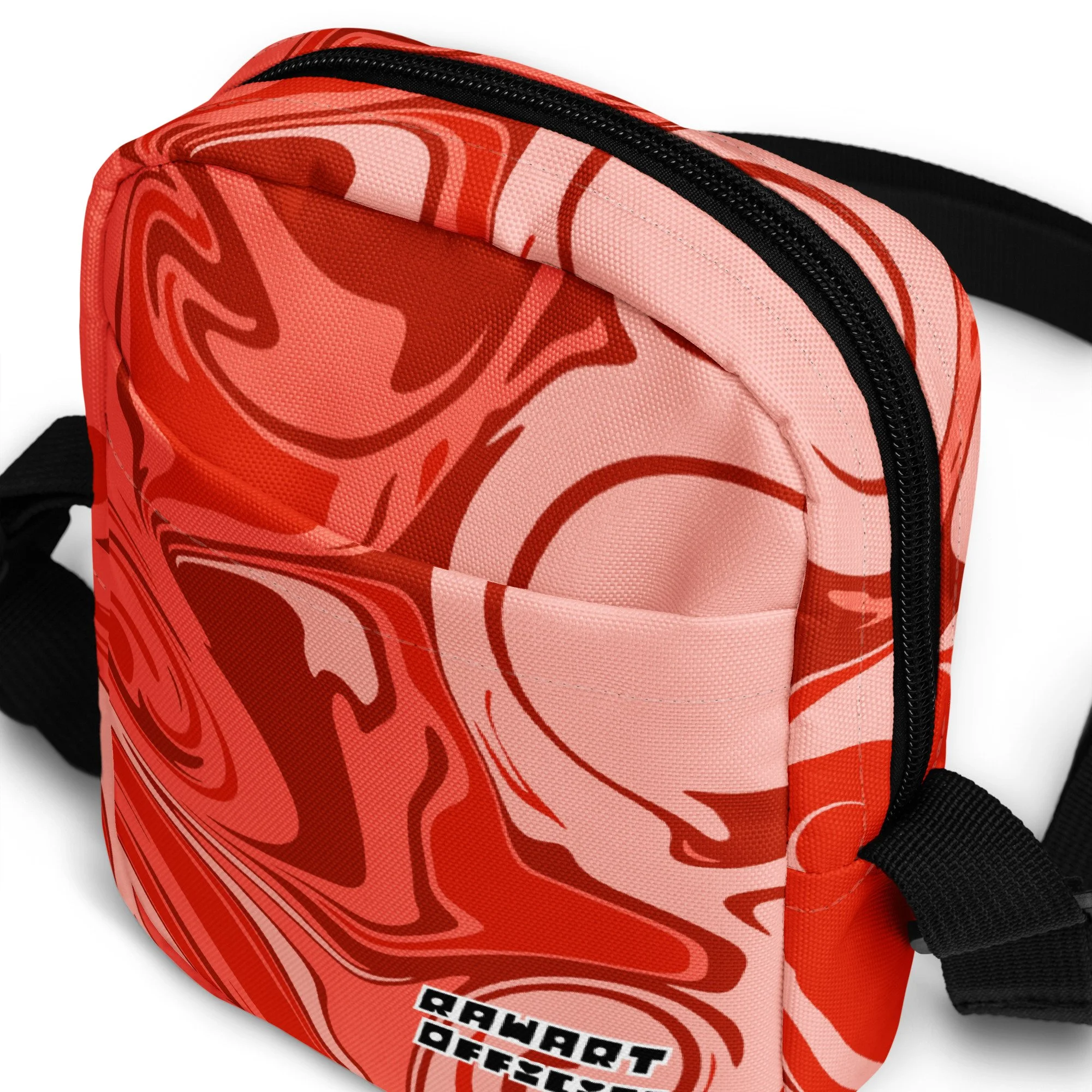 🍓 Strawberry Creamsicle Swirl Utility Crossbody Bag | Retro Y2K Festival Sling with Dopamine Swirl Print - POP ARTIST @RAWARTOFFICIAL