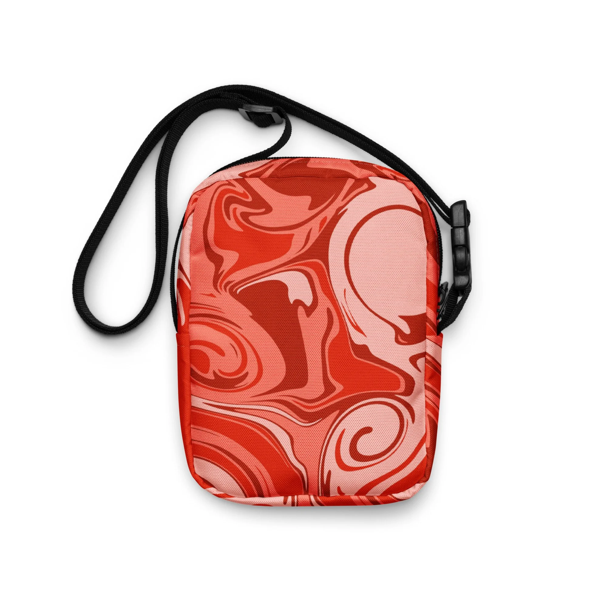 🍓 Strawberry Creamsicle Swirl Utility Crossbody Bag | Retro Y2K Festival Sling with Dopamine Swirl Print - POP ARTIST @RAWARTOFFICIAL