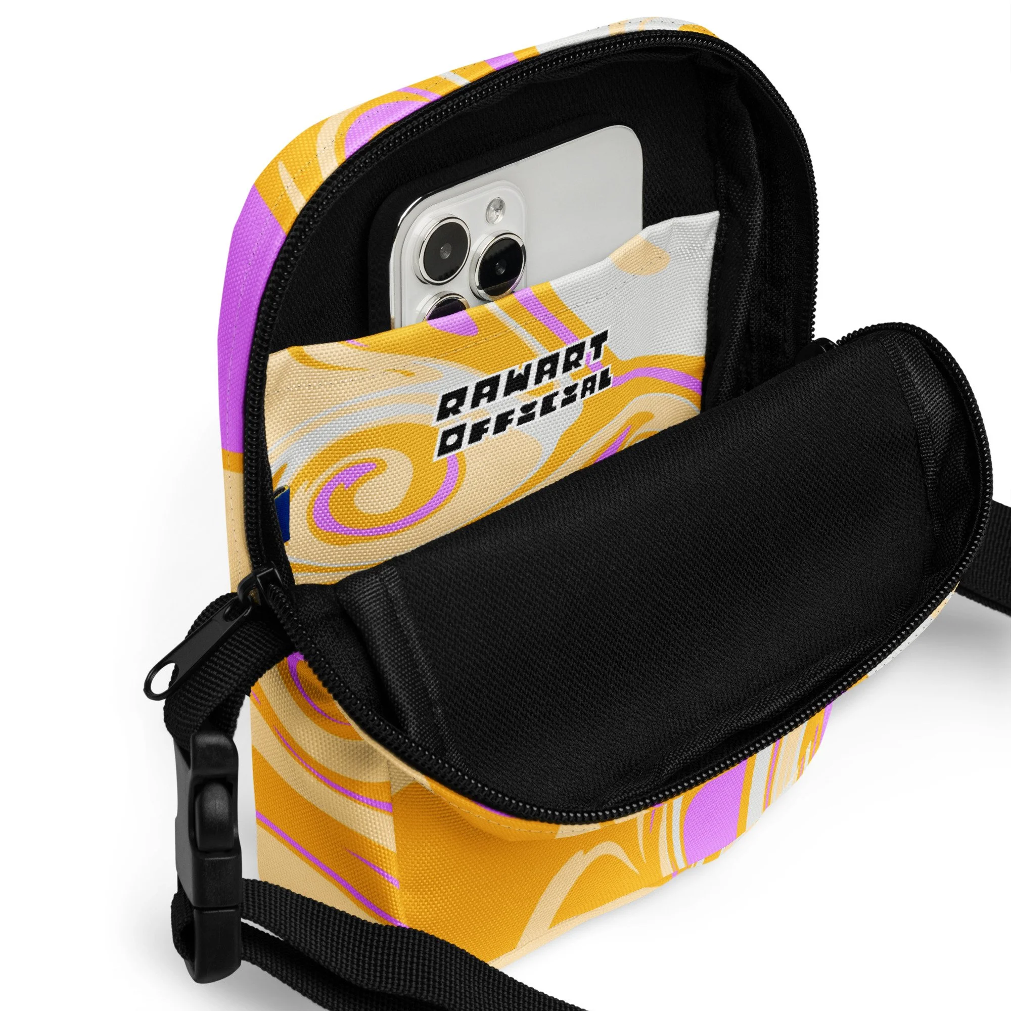 🍑 Mango Swirl Utility Crossbody Bag | Retro Marbled Festival Sling by RAW ART Official - POP ARTIST @RAWARTOFFICIAL