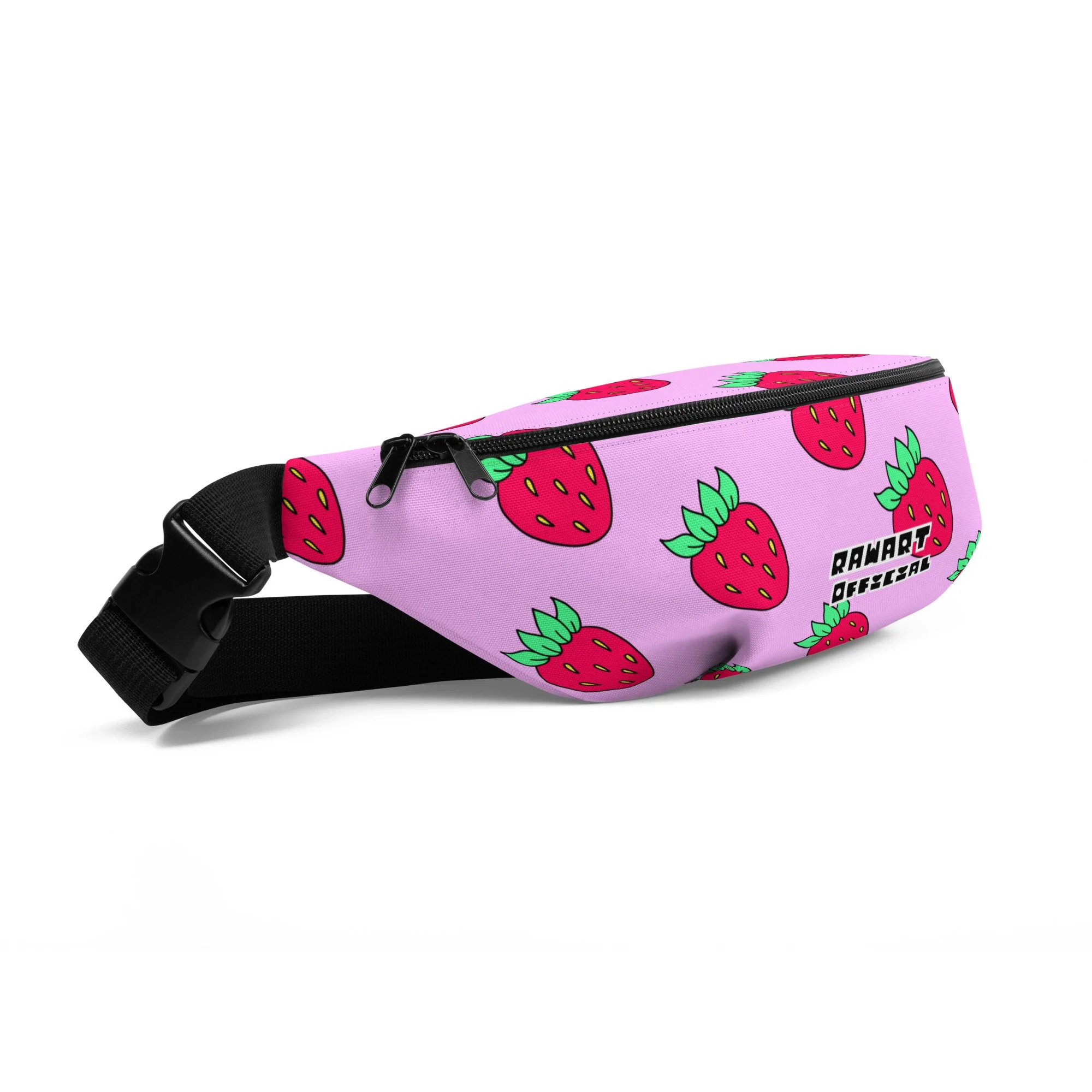 Y2K Pink Strawberry Fanny Pack – Kawaii Bubblegum Waist Bag, 2000s Festival Accessory by RAW ART Official - POP ARTIST @RAWARTOFFICIAL