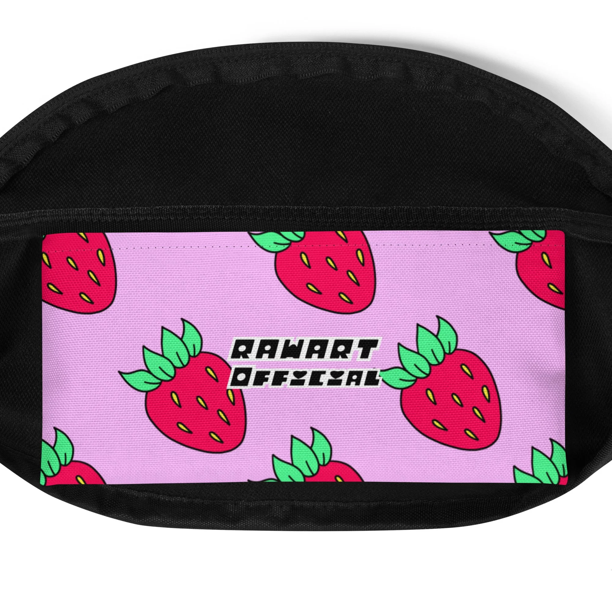 Y2K Pink Strawberry Fanny Pack – Kawaii Bubblegum Waist Bag, 2000s Festival Accessory by RAW ART Official - POP ARTIST @RAWARTOFFICIAL